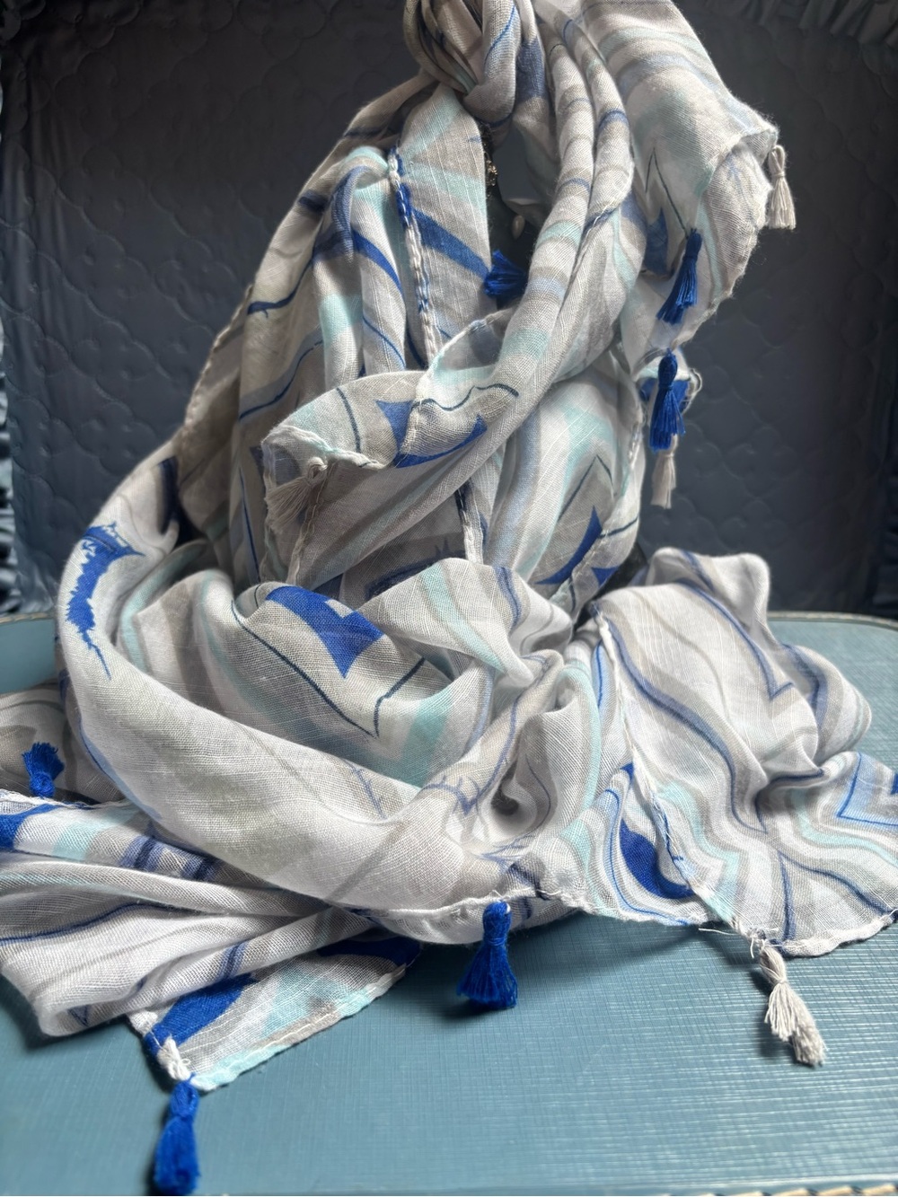 abstract geometric wave print large scarf